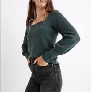 Madewell Ottoman Rib Square-Neck Top in Midnight Green Size Medium